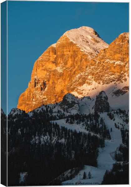 Tofana di Rozes Peak in Cortina d'Ampezzo in Winter at Dawn with Canvas Print by Dietmar Rauscher