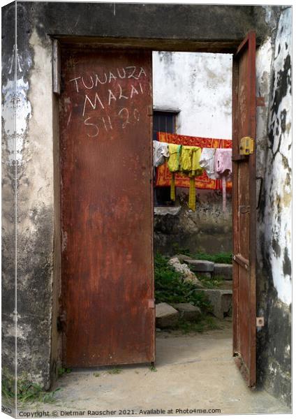 Vintage Steel Door, Stone Town, Zanzibar Canvas Print by Dietmar Rauscher