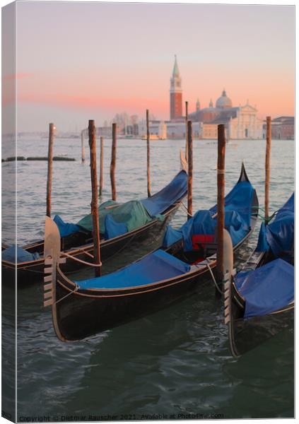Moored Gondolas in Venice Canvas Print by Dietmar Rauscher