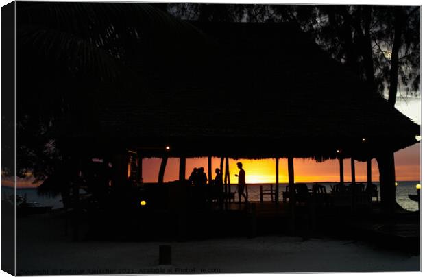 Silhouette of a Beach Bar against a Romantic Sunset Canvas Print by Dietmar Rauscher