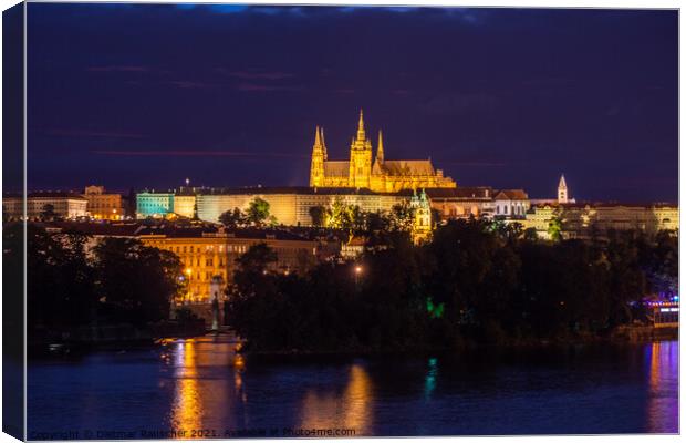 Saint Vitus Cathedral on Prague Castle at Night Canvas Print by Dietmar Rauscher