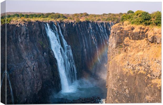 Victoria Falls and Gorge with Rainbow Canvas Print by Dietmar Rauscher