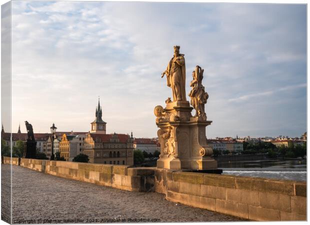 Saint Francis Borgia Statue on Charles Bridge, Prague Canvas Print by Dietmar Rauscher