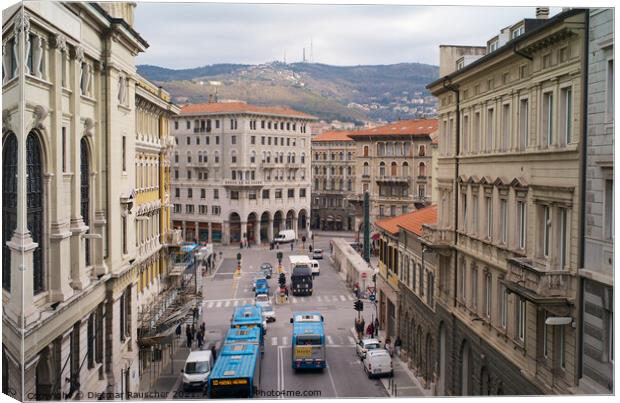 Traffic on the Piazza Goldoni in Trieste, Italy Canvas Print by Dietmar Rauscher