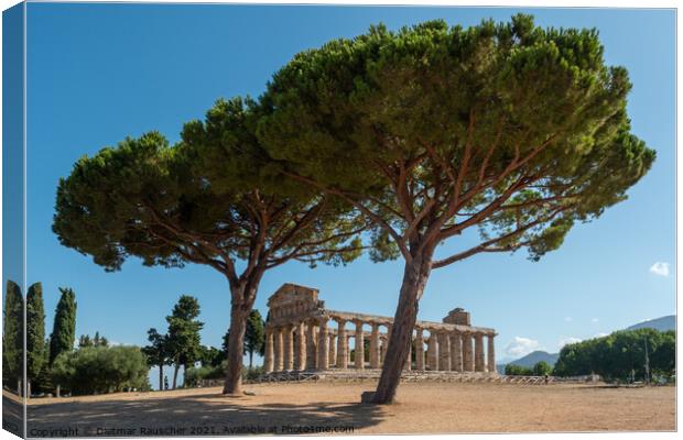 Greek Temple of Athena or Ceres in Paestum, Italy Canvas Print by Dietmar Rauscher