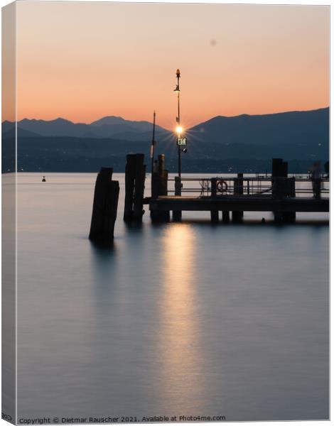 Sirmione Ferry Terminal on Lake Garda Sunset Canvas Print by Dietmar Rauscher