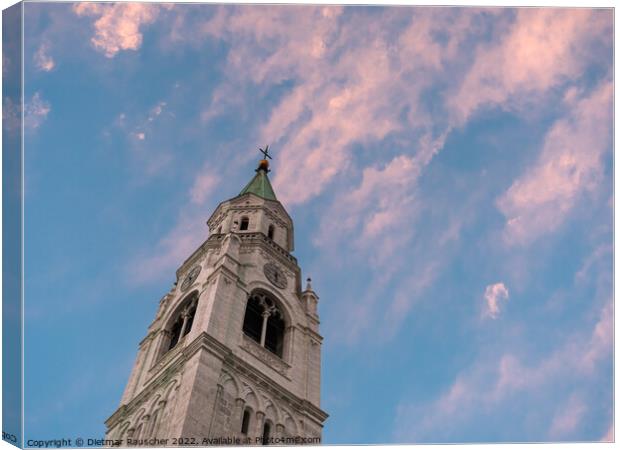 Campanile Tower in Cortina d'Ampezzo, Italy Canvas Print by Dietmar Rauscher