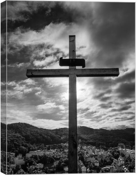 Cross on Peter's Height Lookout in Karlovy Vary Canvas Print by Dietmar Rauscher