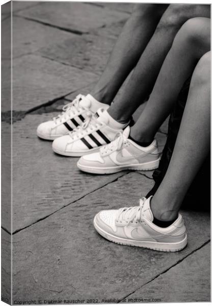 Legs and Sneakers on the Street Canvas Print by Dietmar Rauscher