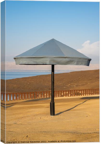 Beach Umbrella at the Dead Sea, Jordan Canvas Print by Dietmar Rauscher