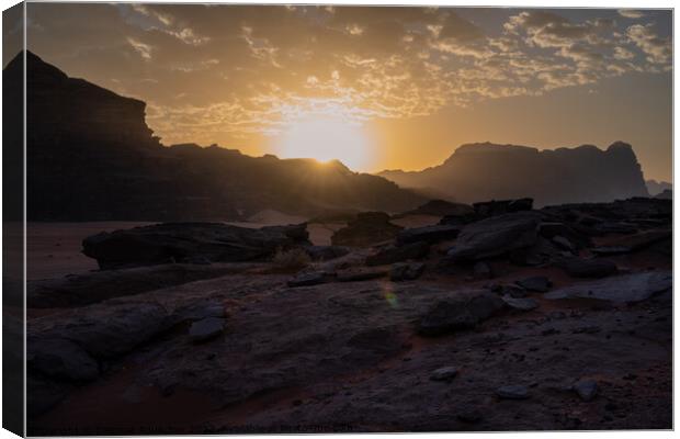 Wadi Rum Sunset in Jordan Canvas Print by Dietmar Rauscher