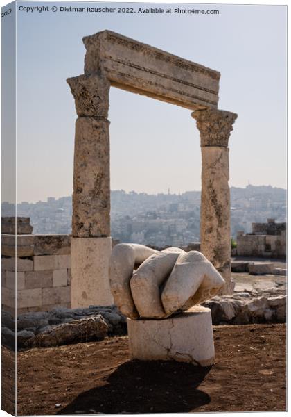 Hand of Hercules and Temple in Amman, Jordan Canvas Print by Dietmar Rauscher