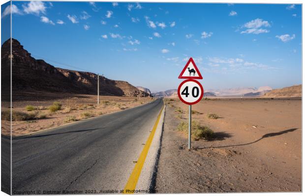 Attention Camel Road Sign in Jordan Canvas Print by Dietmar Rauscher