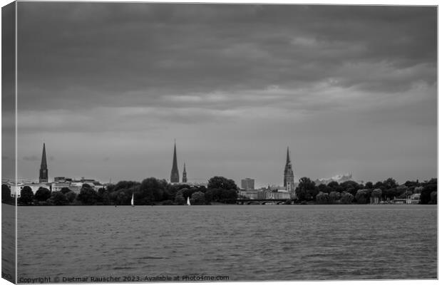 Cityscape of Hamburg, Germany in Black and White Canvas Print by Dietmar Rauscher