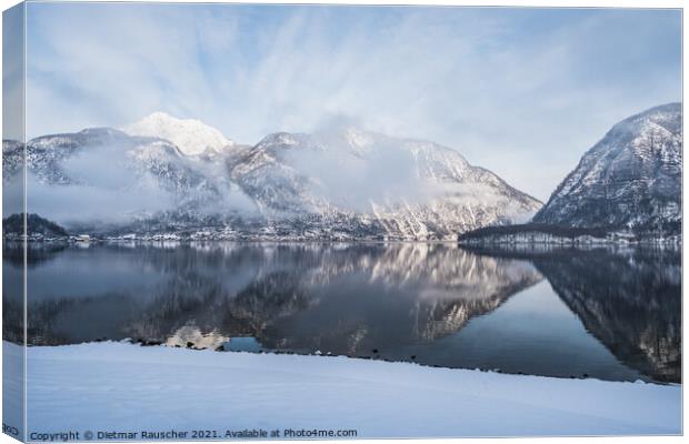 Lake Hallstatt in Winter in the Salzkammergut, Upper Austria  Canvas Print by Dietmar Rauscher