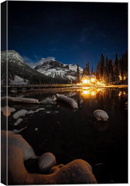 Emerald Lake Lodge at night Canvas Print by Shawna and Damien Richard