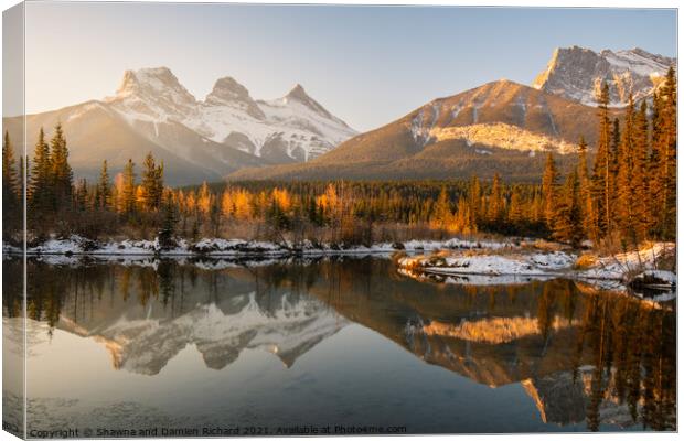Three Sisters Mountains, Canmore, Alberta Canvas Print by Shawna and Damien Richard
