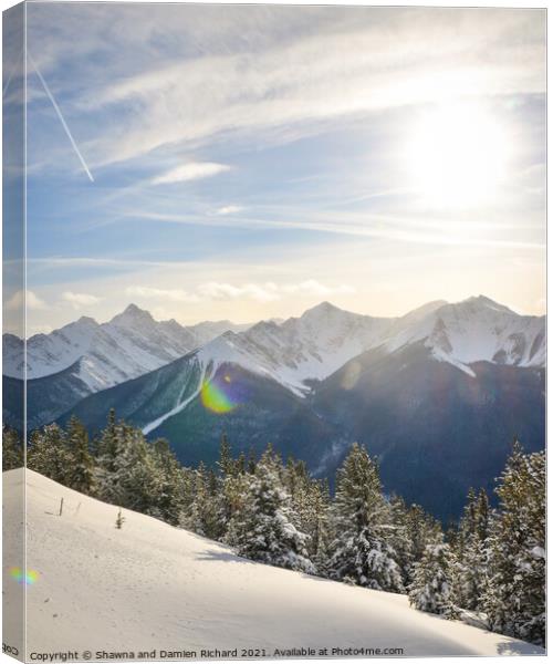 Summit of Sulphur Mountain with sun flare Canvas Print by Shawna and Damien Richard
