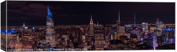 Manhattan Skyline at Night Canvas Print by David J Gillan
