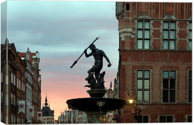 Neptune's Fountains, historic fountain in Gdansk, Poland Canvas Print by Paulina Sator