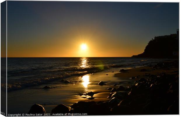 Sunset over the ocean. Morro Jable, Fuerteventura Canvas Print by Paulina Sator