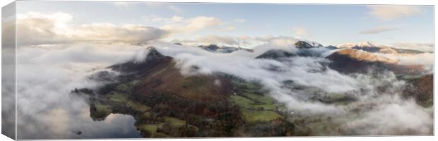 Derwentwater and catbells clould inversion aerial lake district Canvas Print by Sonny Ryse