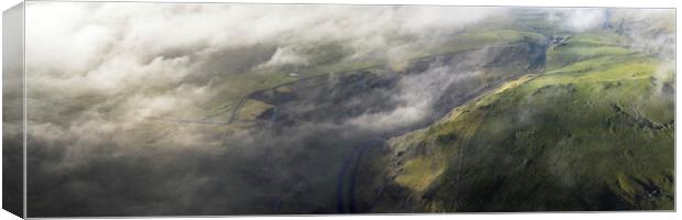 Winnats pass peak district misty aerial Canvas Print by Sonny Ryse
