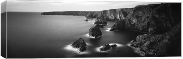 Bedruthan steps Beach Cornwall Black and white Canvas Print by Sonny Ryse