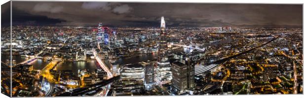 London City Skyline at Night Aerial Canvas Print by Sonny Ryse