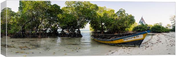 Havelock Island beach Mangroves and boat Andamans Canvas Print by Sonny Ryse