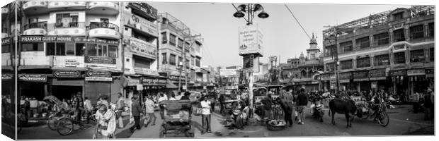Varanasi street scene india Black and white Canvas Print by Sonny Ryse