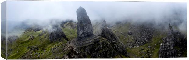 Old Man of Storr in the mist Isle of Skye Scotland black and whi Canvas Print by Sonny Ryse