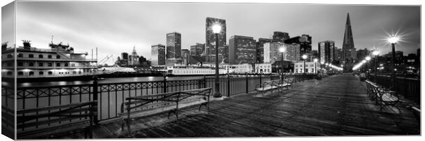 Pier 7 San Fancisco night black and white Canvas Print by Sonny Ryse