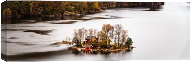 Lovrafjorden Island Red Cabin Autumn Norway Canvas Print by Sonny Ryse