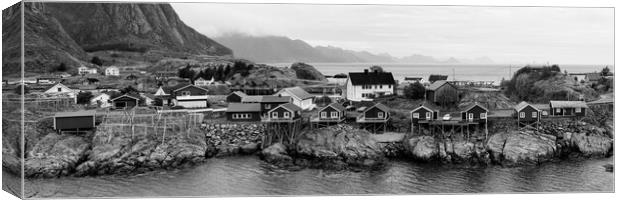 Norwegian Rorbu Hamnoy Island Lofoten Islands Black and white Canvas Print by Sonny Ryse