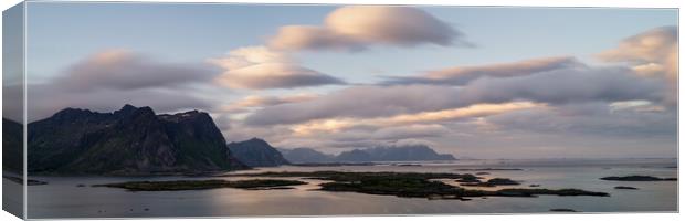 Rolvsfjorden Clouds Vestvagoya mountains sunrise Lofoten Islands Canvas Print by Sonny Ryse