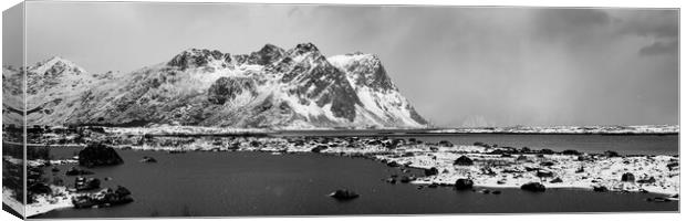 Rolvsfjorden fjord black and white lofoten islands norway Canvas Print by Sonny Ryse