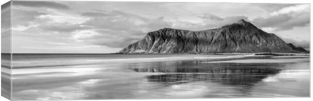 Skagsanden Beach Flaksadoya Lofoten Islands black and white Canvas Print by Sonny Ryse