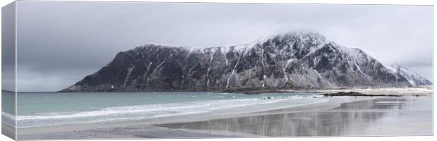 Skagsanden beach Surfing Flakstad island lofoten Islands winter  Canvas Print by Sonny Ryse