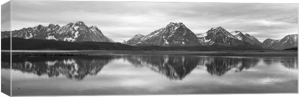 Sorfjorden Lyngen Alps Black and white Troms Norway Canvas Print by Sonny Ryse