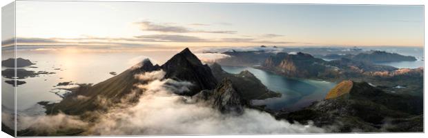Stortinden Mountain aerial flakstadoya Lofoten islands Canvas Print by Sonny Ryse