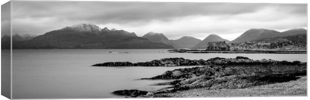 Tokavaig Beach and Cuillin Mountains Isle of Skye Scotland black and white Canvas Print by Sonny Ryse