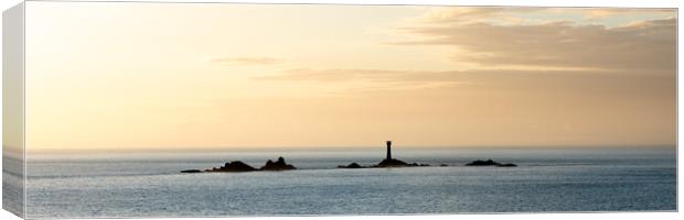 lands end longships lighthouse cornwall coast england panorama Canvas Print by Sonny Ryse
