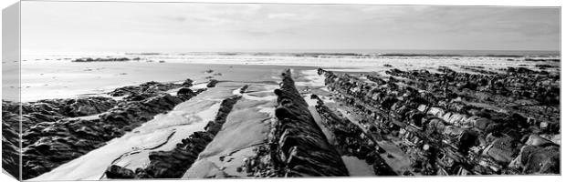 Welcombe Mouth beach North Devon South West Coast Path black and white Canvas Print by Sonny Ryse