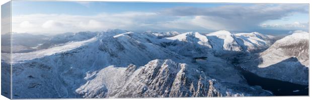 Tryfan and Glyder Fach Mountain Aerial in the Ogwen Valley Snowdonia Wales in winter Canvas Print by Sonny Ryse