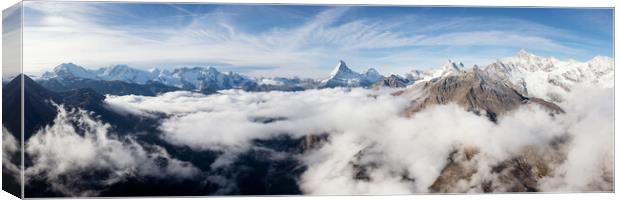 Zermatt Valley Matterhorn clould inversion aerial Switzerland Canvas Print by Sonny Ryse