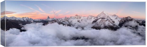 Zermatt Valley Matterhorn clould inversion at sunrise aerial Switzerland Canvas Print by Sonny Ryse