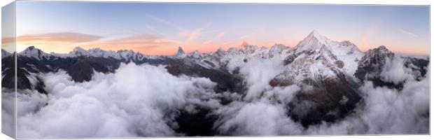 Zermatt Valley Matterhorn clould inversion at sunrise aerial Switzerland 2 Canvas Print by Sonny Ryse