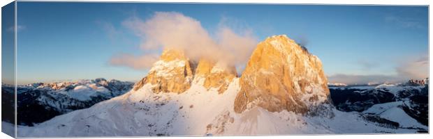 Sassolungo Mountains in the clouds Sella pass Italian Dolomites Canvas Print by Sonny Ryse