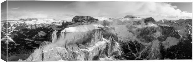 Torri del Sella Aerial Piz Boe Sella Pass Dolomiti Italy black and white Canvas Print by Sonny Ryse